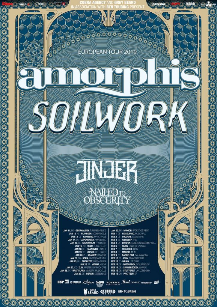 Amorphis and Soilwork announce 2019 co-headlining European tour w/Jinjer and Nailed to Obscurity