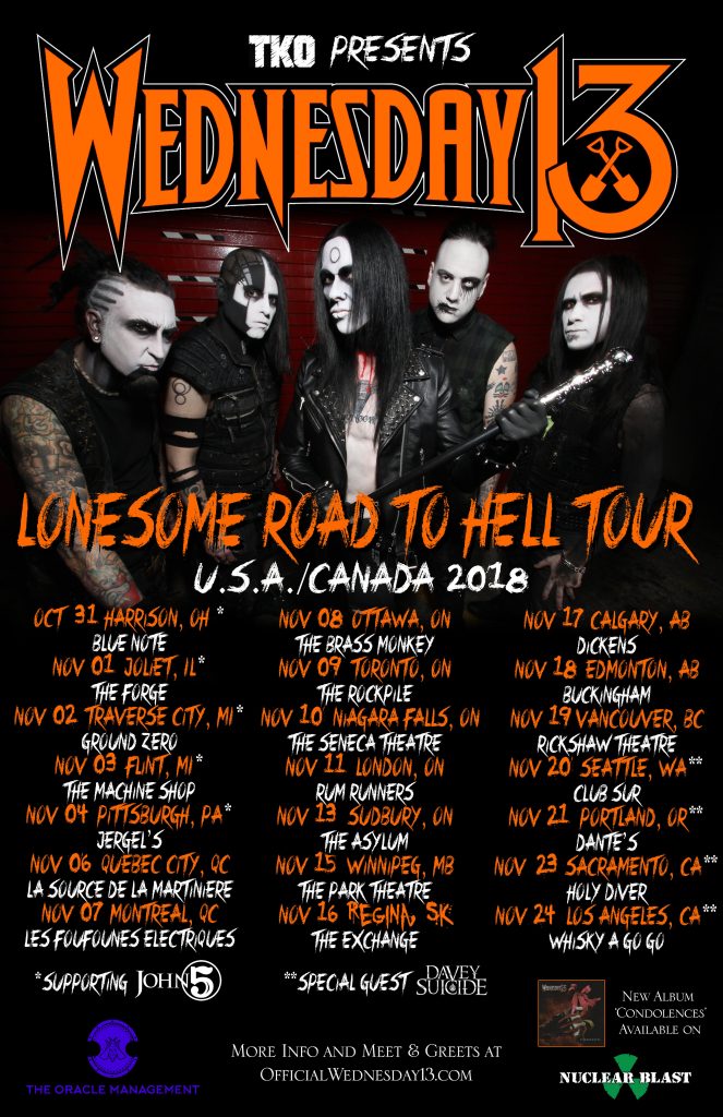 Wednesday 13 announces North American Fall tour