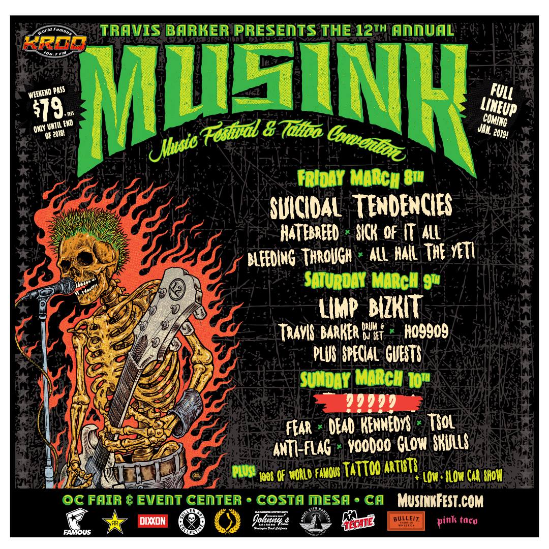 First wave of bands announced for 2019 Musink fest include Suicidal Tendencies & Limp Bizkit