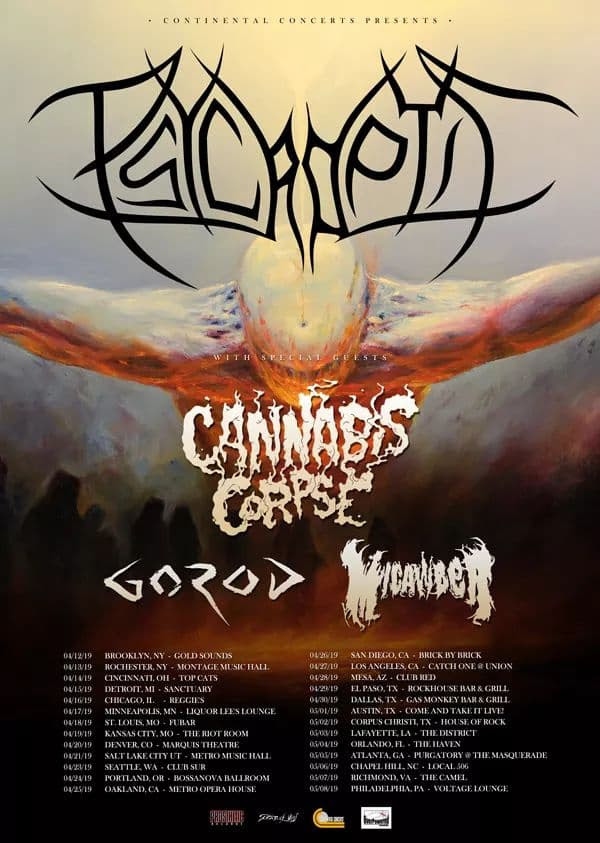 Psycroptic announce U.S tour w/ Cannibis Corpse, Gorod, & Micawber