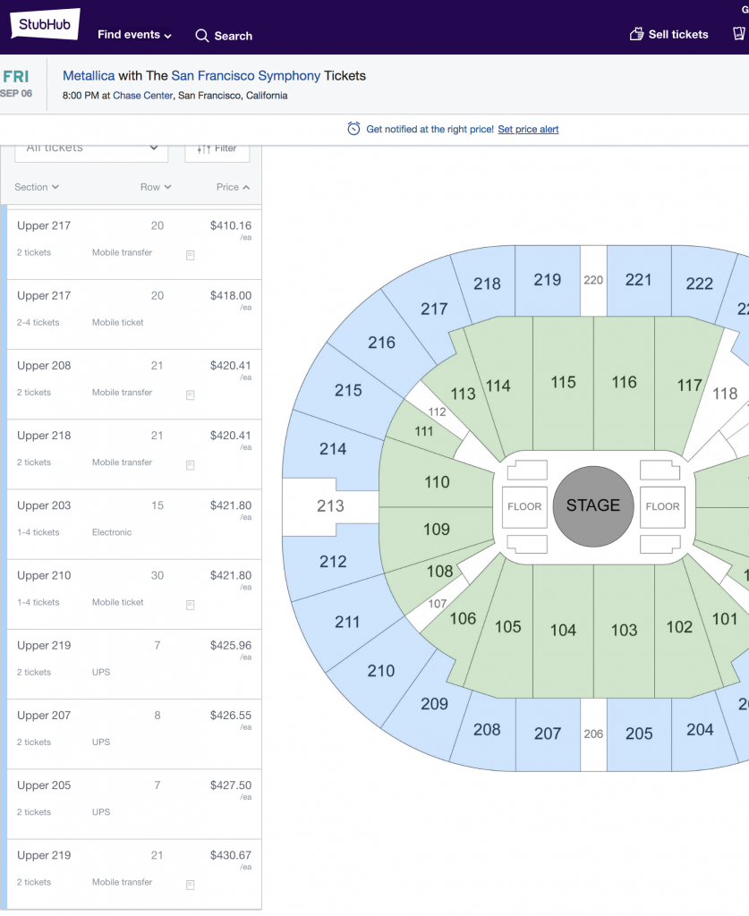 Chase Center Seating Chart Metallica