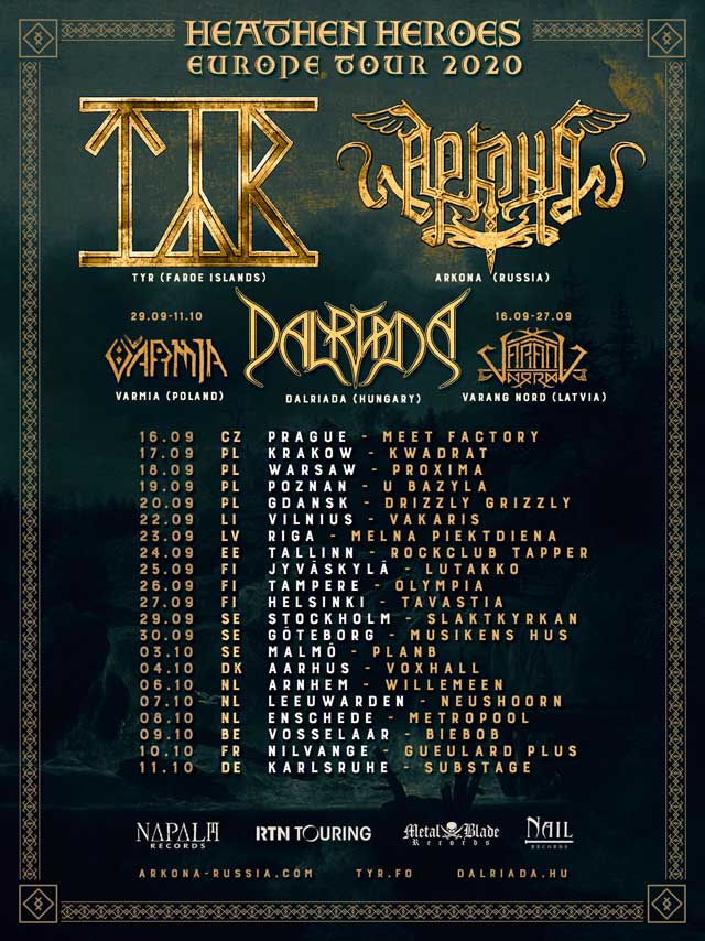 Tyr announce Fall European Tour w/ Arkona, Dalriada, Varmia and Varang Nord